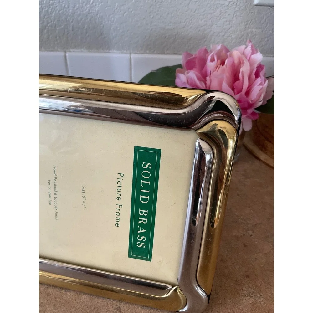 Regent Gallery Solid Brass 5x7 Picture Frames Two Tone Gold Silver Set of 2